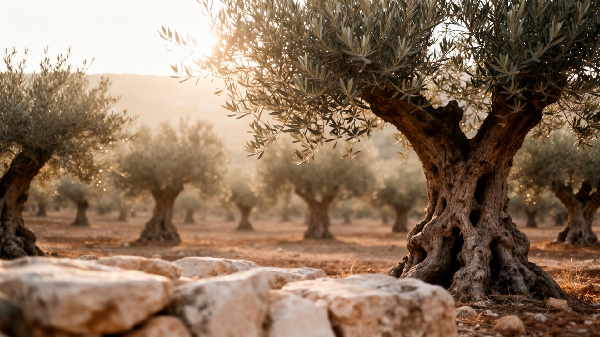 Cyprus olive grove at golden hour